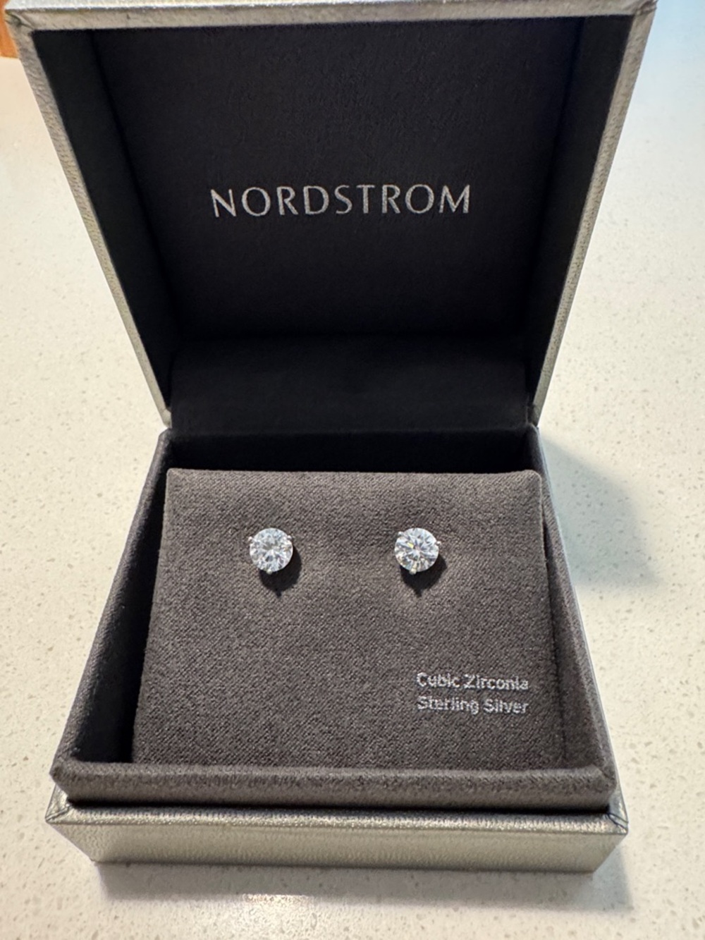 Nordstrom Sterling Silver Cubic Zirconia Stud Earrings - Clear White